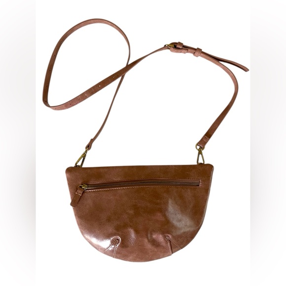 Anthropologie Half Moon Vegan Leather Crossbody Bag – Adjustable Strap – Brown